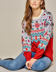 Aztec Inspired Sweater - Red-Multi (1X-3X)