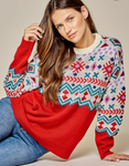Aztec Inspired Sweater - Red-Multi (1X-3X)