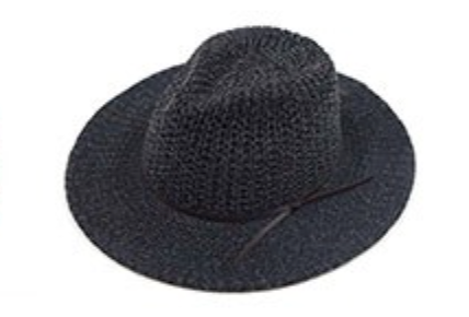 CC Knitted Fedora with Leather Trim - Black and Grey