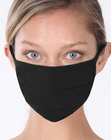 Pleated Cotton Mask with Filter Pocket - Black