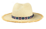 Frayed Trim Aztec Straw Hat