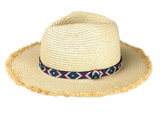 Frayed Trim Aztec Straw Hat