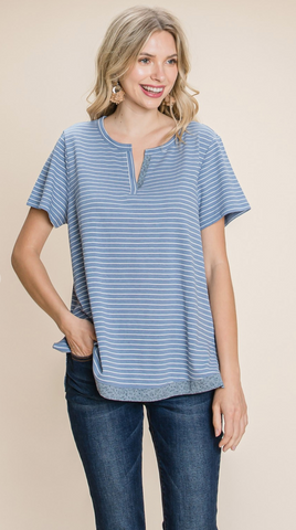 Striped with Floral Contrast Top (S-L)