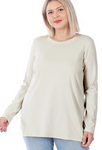 Cotton Crew Neck Long Sleeve Tee (Multiple Colors) - Plus