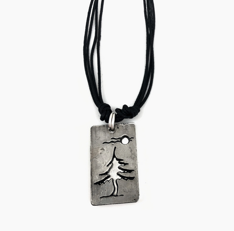 Pewter Pine Tree and Moon Necklace