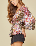 Kimono Sleeve Patchwork Top (M, 1X, 2X)