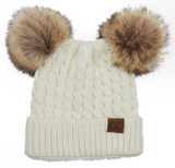 CC Adult Double Pom Cable Beanie (Multiple Colors)