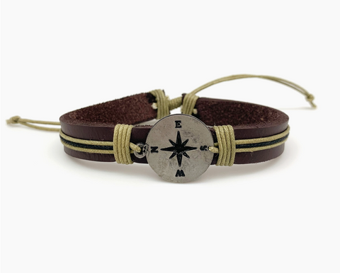 Leather Adjustable Compass Bracelet