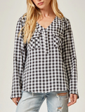Gingham Roll-Sleeve Top