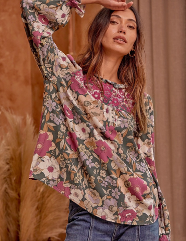 Floral Embroidered Blouse (L-3X)