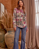 Floral Embroidered Blouse (2X, 3X)