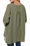 Gauze High-Low Hem Top - Mocha or Light Olive (L, XL)