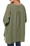Gauze High-Low Hem Top - Mocha or Light Olive (L, XL)