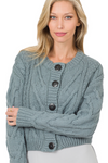 Short Button Front Cardigan Sweater (S) - Blue Gray