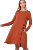 Long Sleeve Flare Dress (Multiple Colors) (S-3X)