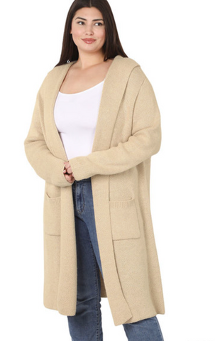Hooded Open Front Cardigan (Multiple Colors) (M, L, 2X, 3X)