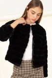 Faux Fur Open Front Jacket (S-L) - Black