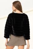 Faux Fur Open Front Jacket (S-L) - Black