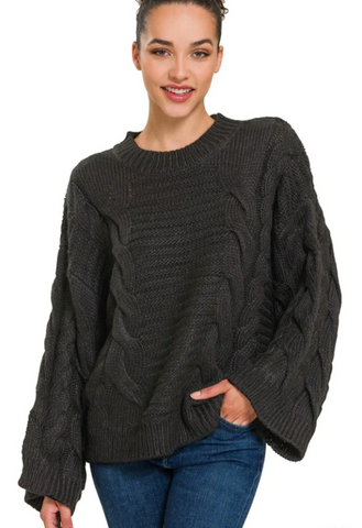 Oversized Cable Sweater (XS) - Black