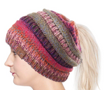 CC Multi-Colored Beanie with Ponytail Hole (Multiple Colors)