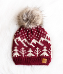 Tree Mountain Scene Knit Beanie Hat (Multiple Colors)